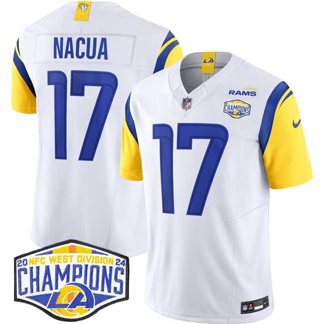 Mens Los Angeles Rams #17 Puka Nacua White 2024 NFC West Champions F.U.S.E. Vapor Untouchable Stitched Jersey->los angeles rams->NFL Jersey